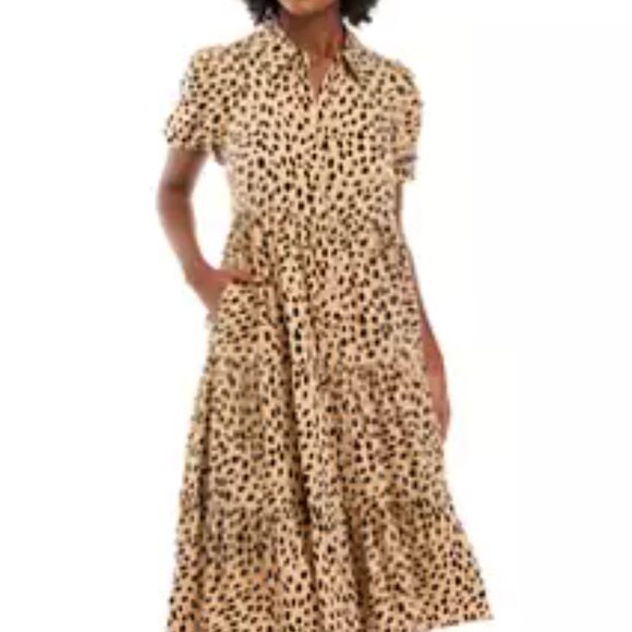 ✨ Crown & Ivy™ Puff Sleeve Leopard Printed Midi Shirtdress – Like New, Size L - Picture 2 of 4